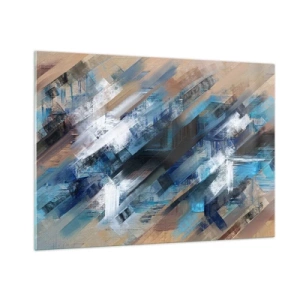 Quadro su vetro - Strisce diagonali astratte nei toni del blu, bianco e beige - 100x70cm - Sulla diagonale blu - Decorazione murale moderna per soggiorno e camera da letto ARTTOR