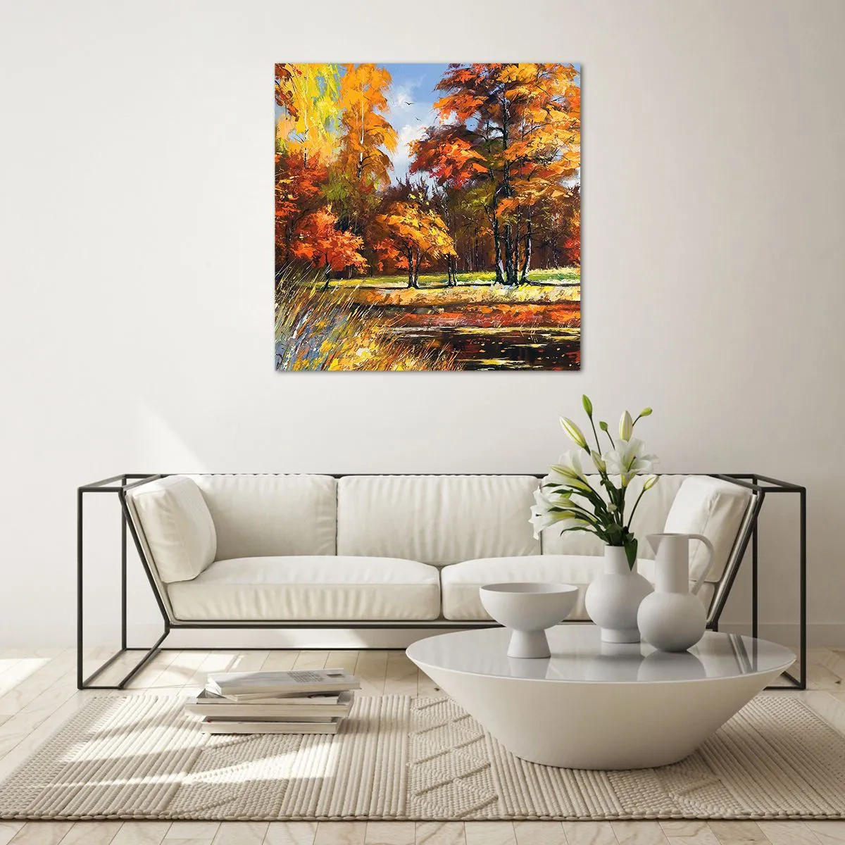 Quadro su vetro - Paesaggio in oro e marrone - 60x60 cm