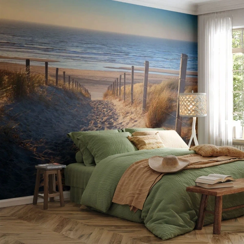 Fotomurali Premium Sand - Rumore del mare, uccelli che cantano, spiaggia selvatica tra i cespugli... - Paesaggio, Spiaggia, Dune - 400x280 cm