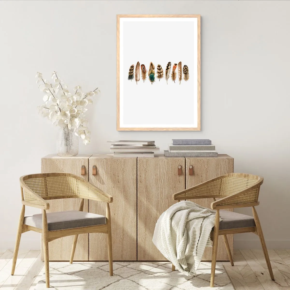 Poster in cornice rovere chiaro - Composizione di piume - 50x70 cm