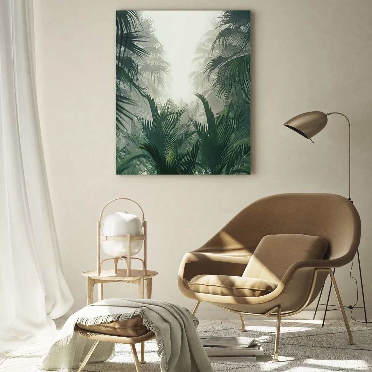 Quadro su vetro - Vegetazione tropicale nella fitta nebbia della foresta pluviale - 70x100cm - Mistero dei tropici - Decorazione murale moderna per soggiorno e camera da letto ARTTOR