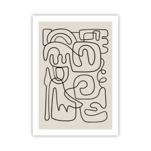 Poster - Astrazione moderna sotto forma di una linea nera su uno sfondo beige - 50x70cm - Segui il percorso - Decorazione murale moderna per soggiorno e camera da letto ARTTOR