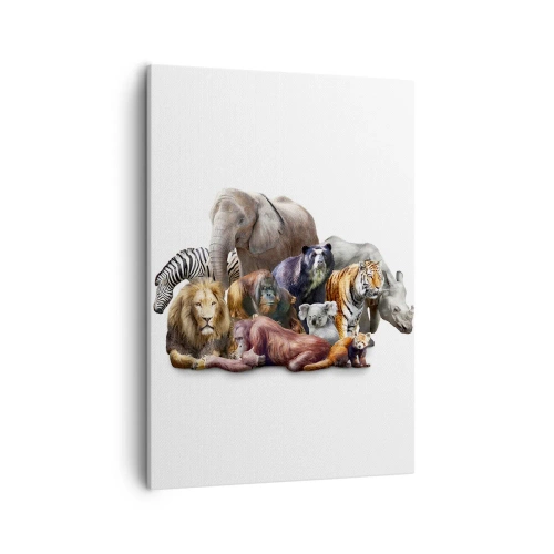 Quadro su tela - Stampe su Tela - Una varietà di animali selvatici in una composizione di gruppo - 50x70cm - Foto di famiglia africana - Decorazione murale moderna per soggiorno e camera da letto ARTTOR