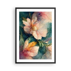 Poster in cornice nera - Delicati fiori in stile acquerello - 50x70cm - Delicatezza pura - Decorazione murale moderna per soggiorno e camera da letto ARTTOR