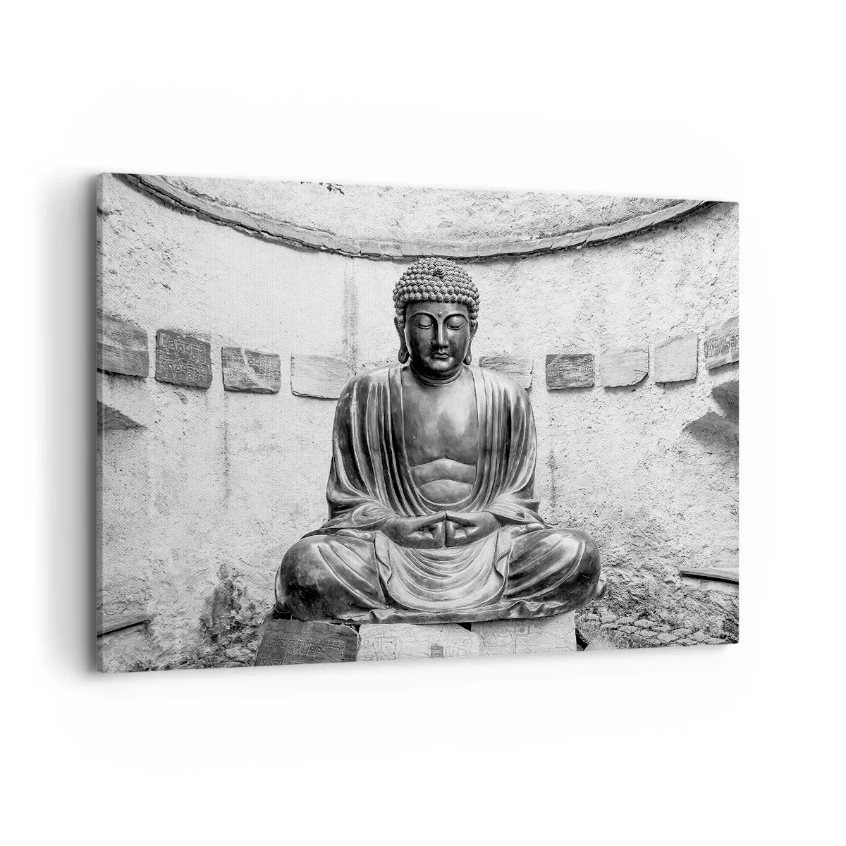 Quadro su tela - Stampe su Tela - Statua del Buddha in bianco e nero in posa meditativa - 120x80cm - Alla fonte della pace - Decorazione murale moderna per soggiorno e camera da letto ARTTOR