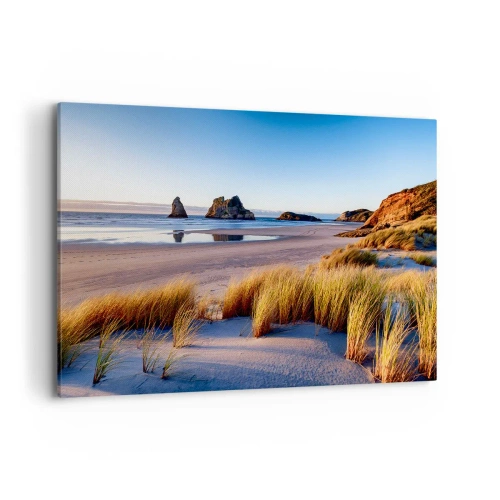 Quadro su tela - Stampe su Tela - Una spiaggia pittoresca con vista sulle rocce e sul mare al tramonto - 120x80cm - Per i cercatori di pace - Decorazione murale moderna per soggiorno e camera da letto ARTTOR