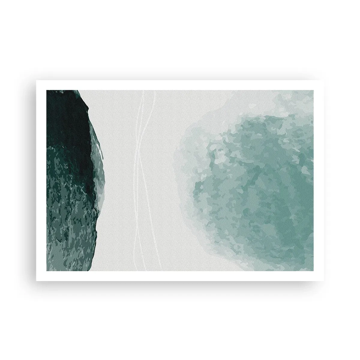 Poster - Una delicata composizione astratta nelle tonalità del verde, con forme delicate su uno sfondo chiaro. - 100x70cm - Incontro con la nebbia - Decorazione murale moderna per soggiorno e camera da letto ARTTOR
