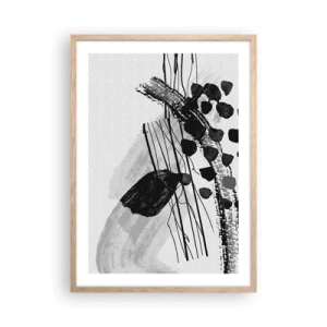 Poster in cornice rovere chiaro - Astrazione organica in bianco e nero - 50x70 cm