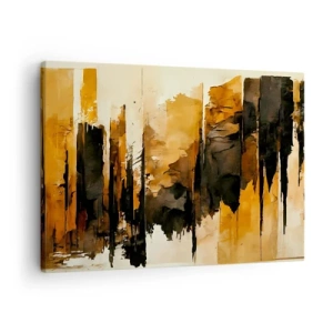 Quadro su tela - Stampe su Tela - Strisce astratte dorate e nere in una composizione artistica - 70x50cm - Armonia di nero e oro - Decorazione murale moderna per soggiorno e camera da letto ARTTOR