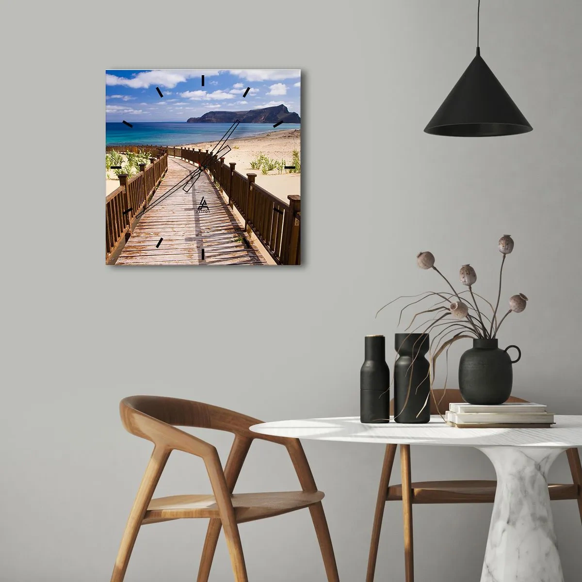 Orologio da parete - Orologio in Vetro - Sentiero in legno che conduce alla spiaggia con vista sull'oceano - 30x30cm - Portami alle isole fortunate - Decorazione murale moderna per soggiorno e camera da letto ARTTOR