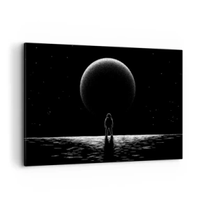 Quadro su tela - Stampe su Tela - Un astronauta sullo sfondo di un grande pianeta nello spazio - 120x80cm - Faccia a faccia - Decorazione murale moderna per soggiorno e camera da letto ARTTOR