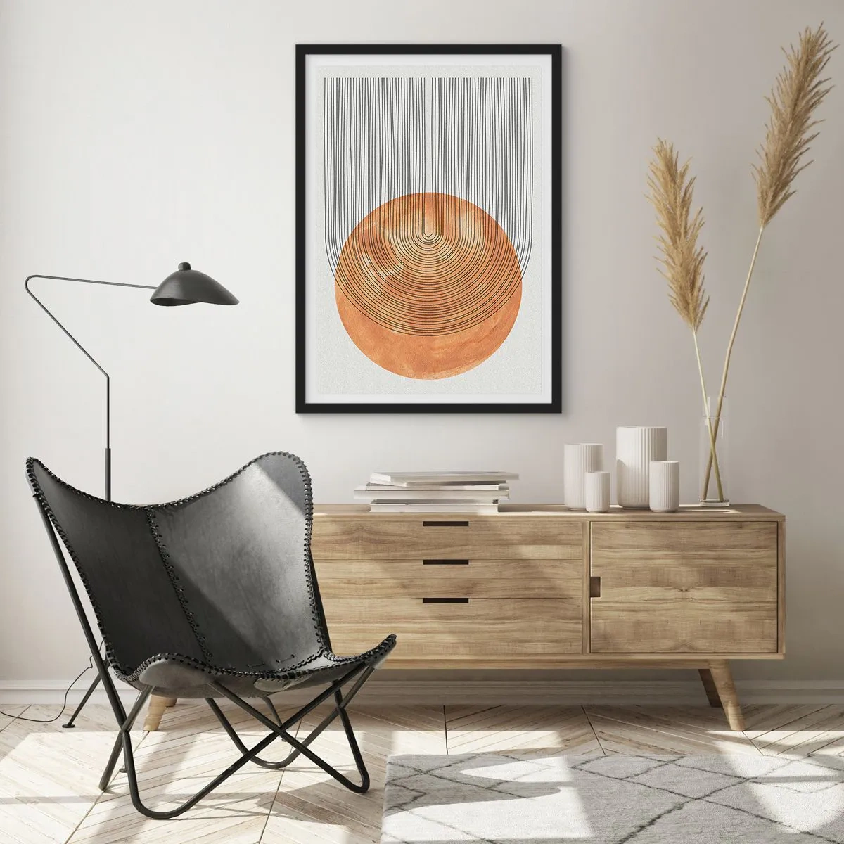 Poster in cornice nera - Astrazione geometrica nei toni della terra - 50x70cm - Composizione solare - Decorazione murale moderna per soggiorno e camera da letto ARTTOR