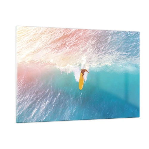 Quadro su vetro - Surfista che cavalca un'onda nell'oceano turchese - 120x80cm - Il cavaliere dell'oceano - Decorazione murale moderna per soggiorno e camera da letto ARTTOR