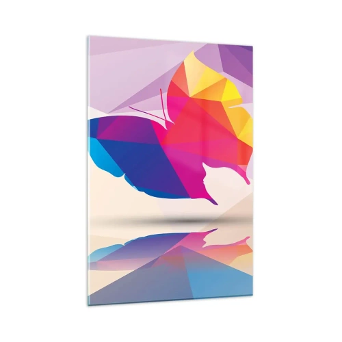 Quadro su vetro - Silhouette geometrica di farfalla in colori vivaci - 80x120cm - La farfalla arcobaleno - Decorazione murale moderna per soggiorno e camera da letto ARTTOR