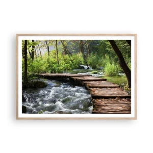 Poster in cornice rovere chiaro - Sulla cascata spumeggiante - 100x70 cm