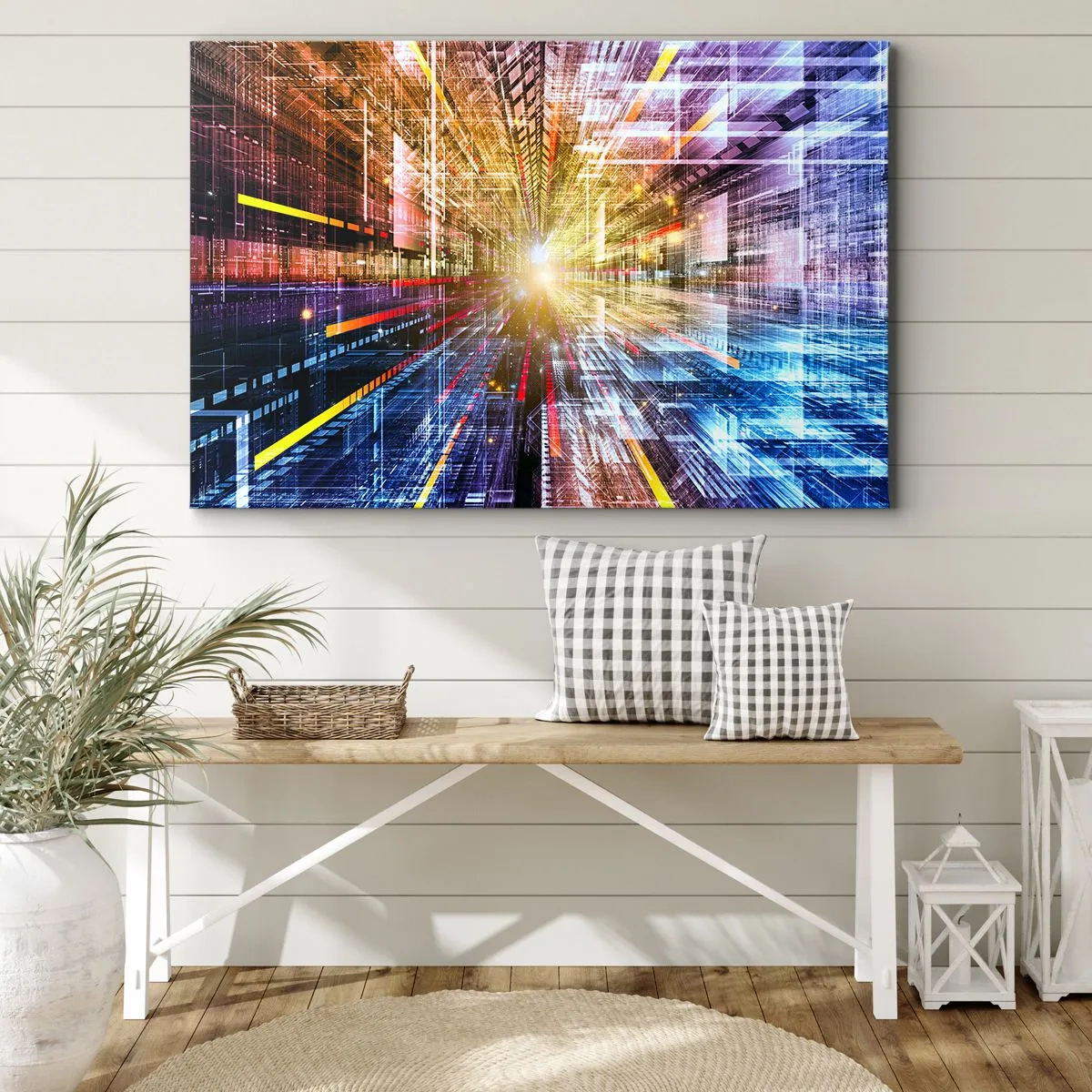 Quadro su tela - Stampe su Tela - Luci dinamiche in un corridoio futuristico - 70x50cm - Corridoio di luce - Decorazione murale moderna per soggiorno e camera da letto ARTTOR