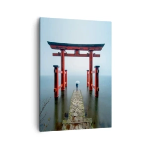 Quadro su tela - Stampe su Tela - Un cancello torii che si affaccia su un tranquillo lago in Giappone - 50x70cm - Meditazione giapponese - Decorazione murale moderna per soggiorno e camera da letto ARTTOR