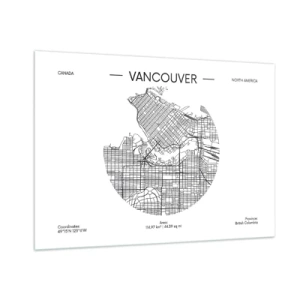 Quadro su vetro - Mappa stradale in bianco e nero di Vancouver - 100x70cm - Anatomia Vancouver - Decorazione murale moderna per soggiorno e camera da letto ARTTOR