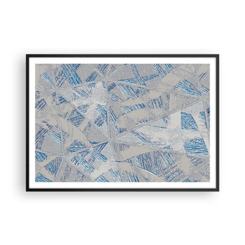 Poster in cornice nera - Motivi geometrici nelle tonalità del blu e del grigio - 100x70cm - Nel labirinto grigioblu - Decorazione murale moderna per soggiorno e camera da letto ARTTOR