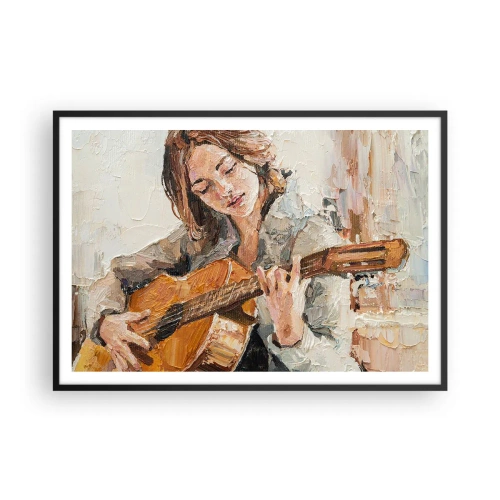 Poster in cornice nera - Ritratto di una ragazza che suona la chitarra in stile pittorico con colori caldi. - 100x70cm - Concerto per chitarra e cuore di ragazza - Decorazione murale moderna per soggiorno e camera da letto ARTTOR