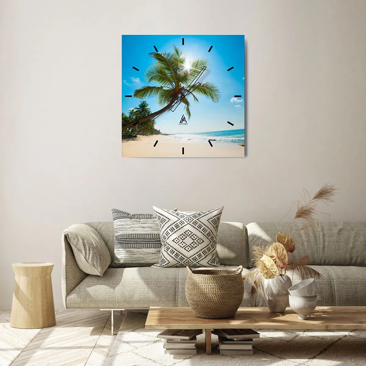 Orologio da parete - Orologio in Vetro - Una spiaggia con palme in un paesaggio tropicale - 30x30cm - Non farlo vedere a nessuno - Decorazione murale moderna per soggiorno e camera da letto ARTTOR