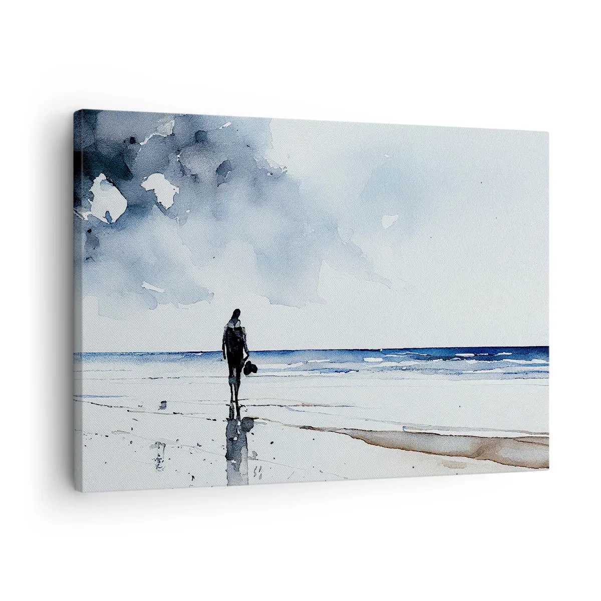 Quadro su tela - Stampe su Tela - Una figura su una spiaggia in un ambiente marino calmo - 70x50cm - Dialogo con il mare - Decorazione murale moderna per soggiorno e camera da letto ARTTOR