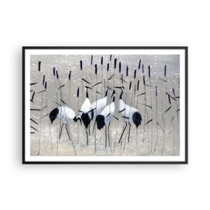 Poster in cornice nera - Aironi nell'erba su uno sfondo tranquillo - 100x70cm - Tra i suoi - Decorazione murale moderna per soggiorno e camera da letto ARTTOR