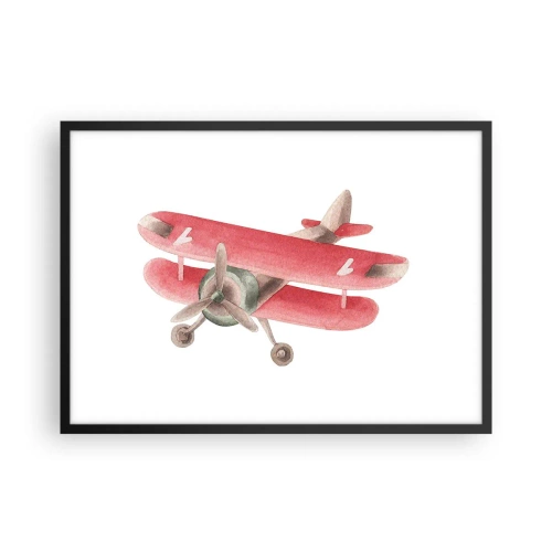 Poster in cornice nera - Aereo retrò rosso su sfondo bianco - 70x50cm - Pronto a volare alto - Decorazione murale moderna per soggiorno e camera da letto ARTTOR