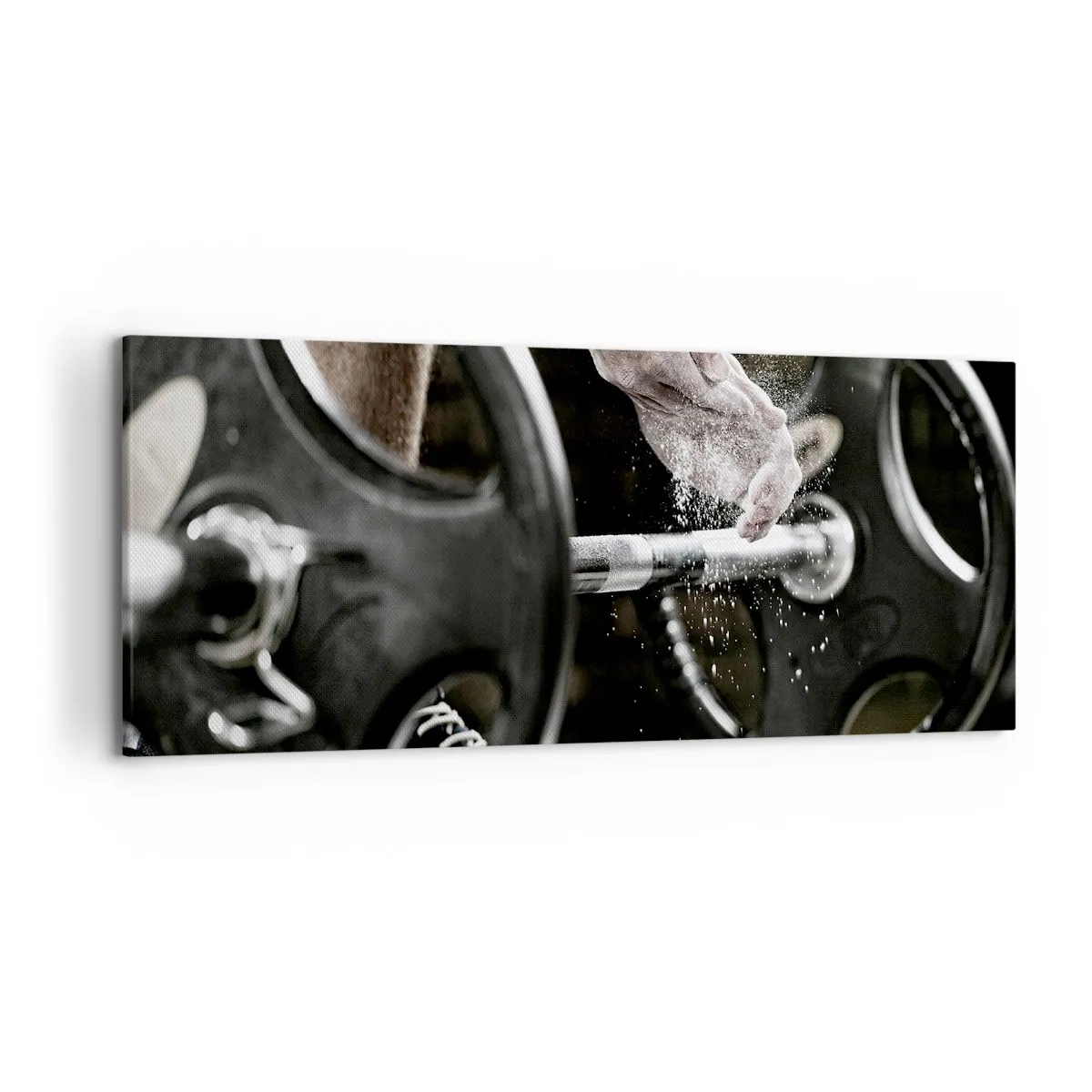 Quadro su tela - Stampe su Tela - Manubri e mani di un atleta che si preparano per l'allenamento - 120x50cm - Sfida accettata! - Decorazione murale moderna per soggiorno e camera da letto ARTTOR