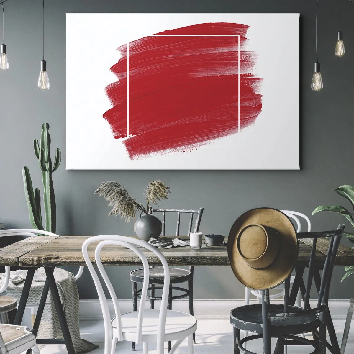 Quadro su tela - Stampe su Tela - Pennellata rossa con bordo bianco - 120x80cm - Fuori dagli schemi - Decorazione murale moderna per soggiorno e camera da letto ARTTOR
