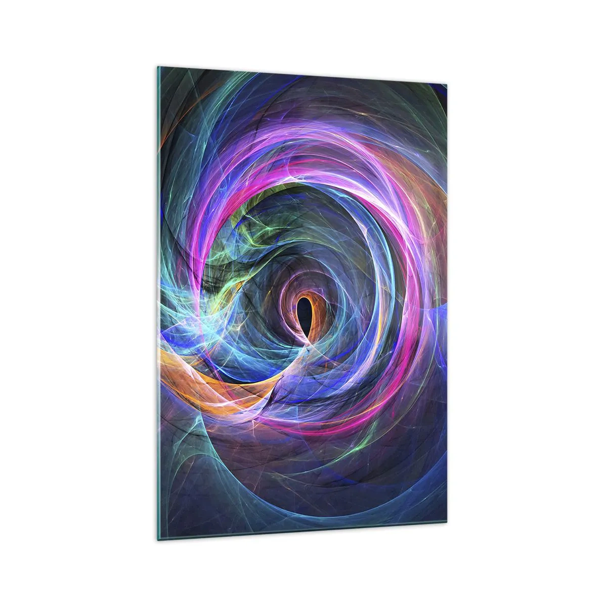 Quadro su vetro - Un vortice astratto di colori nelle tonalità del viola, del rosa e del blu. - 70x100cm - Dove mi porti? - Decorazione murale moderna per soggiorno e camera da letto ARTTOR