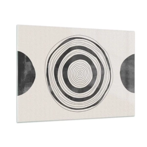 Quadro su vetro - Motivo astratto in bianco e nero con cerchi concentrici - 100x70cm - Conta ciò che sta in mezzo - Decorazione murale moderna per soggiorno e camera da letto ARTTOR