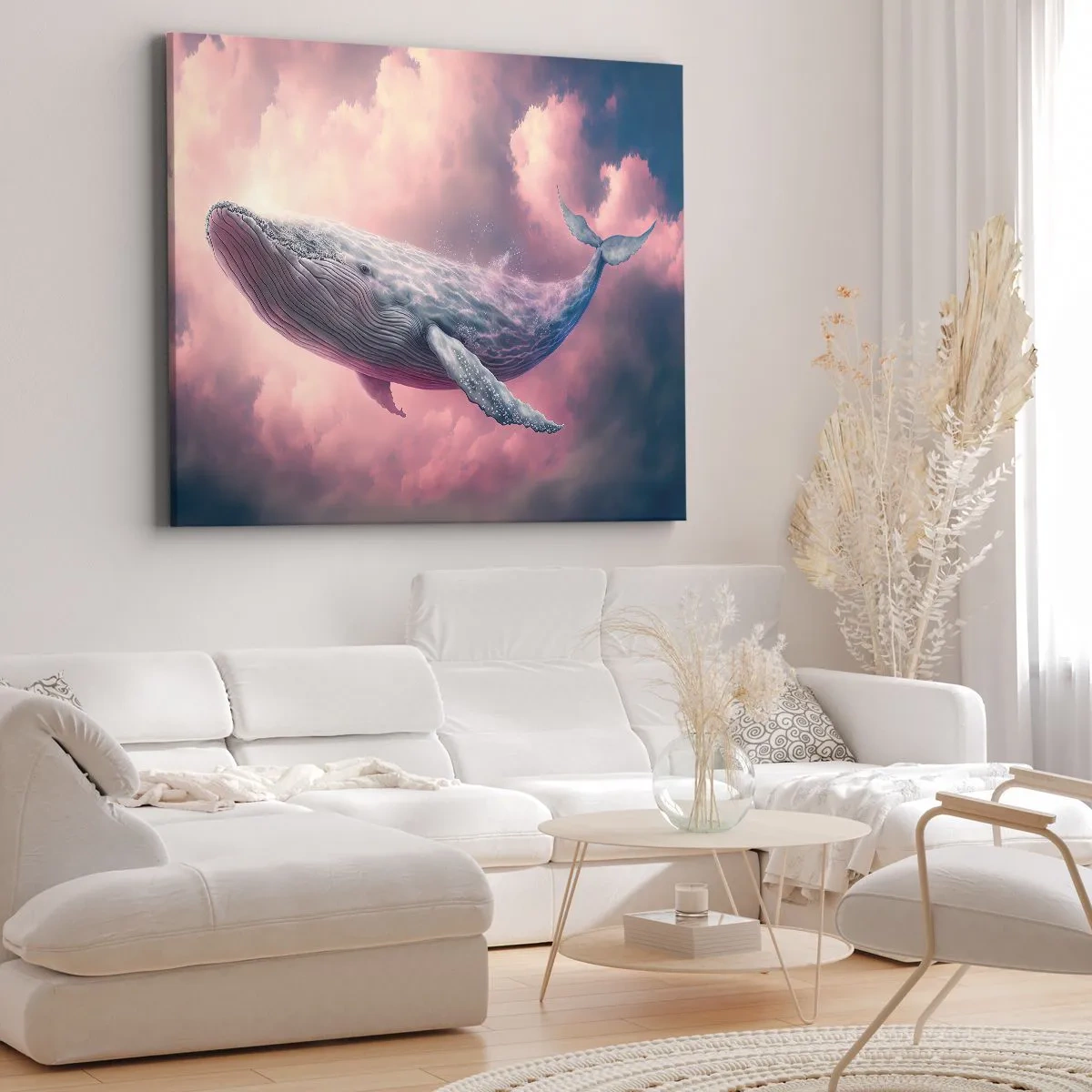Quadro su tela - Stampe su Tela - Una balena che galleggia tra le nuvole al tramonto - 120x80cm - Strofinati gli occhi - Decorazione murale moderna per soggiorno e camera da letto ARTTOR