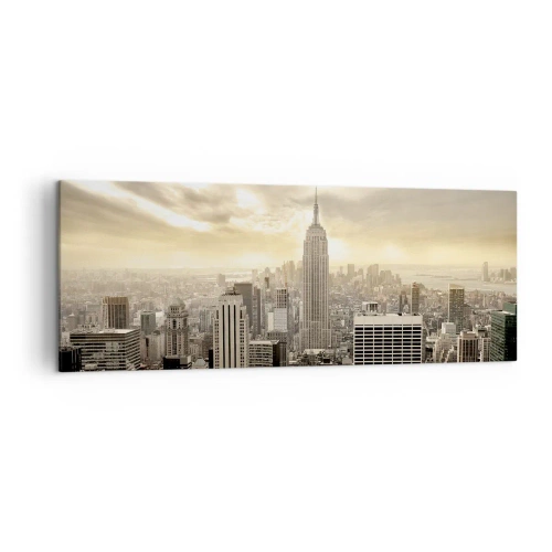 Quadro su tela - Stampe su Tela - Panorama della città con vista sull'Empire State Building - 140x50cm - New York in grigio - Decorazione murale moderna per soggiorno e camera da letto ARTTOR