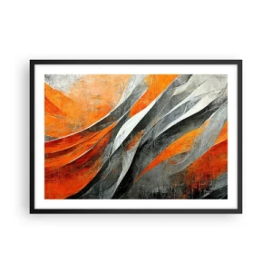 Poster in cornice nera - Linee astratte nei toni dell'arancione e del grigio - 70x50cm - Caldo e freddo - Decorazione murale moderna per soggiorno e camera da letto ARTTOR