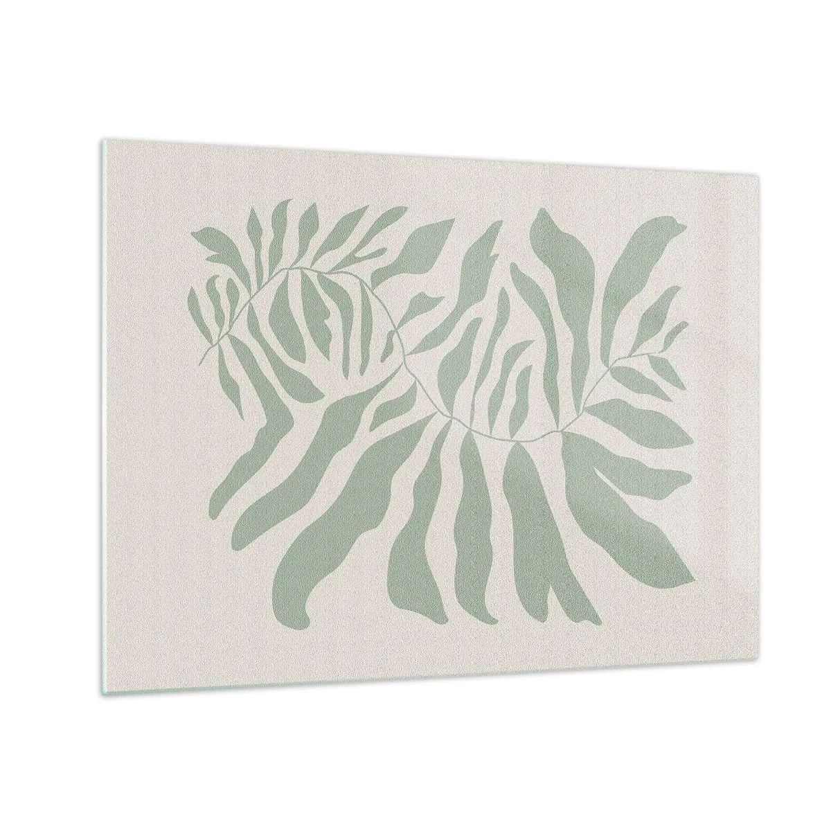 Quadro su vetro - Un ramo di smeraldo con forme organiche su uno sfondo chiaro - 70x50cm - Ramo smeraldo - Decorazione murale moderna per soggiorno e camera da letto ARTTOR