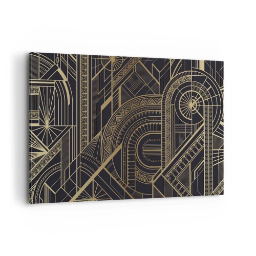 Quadro su tela - Stampe su Tela - Motivi geometrici dorati su sfondo nero in stile Art Déco - 120x80cm - Concetti, idee, progetti - Decorazione murale moderna per soggiorno e camera da letto ARTTOR