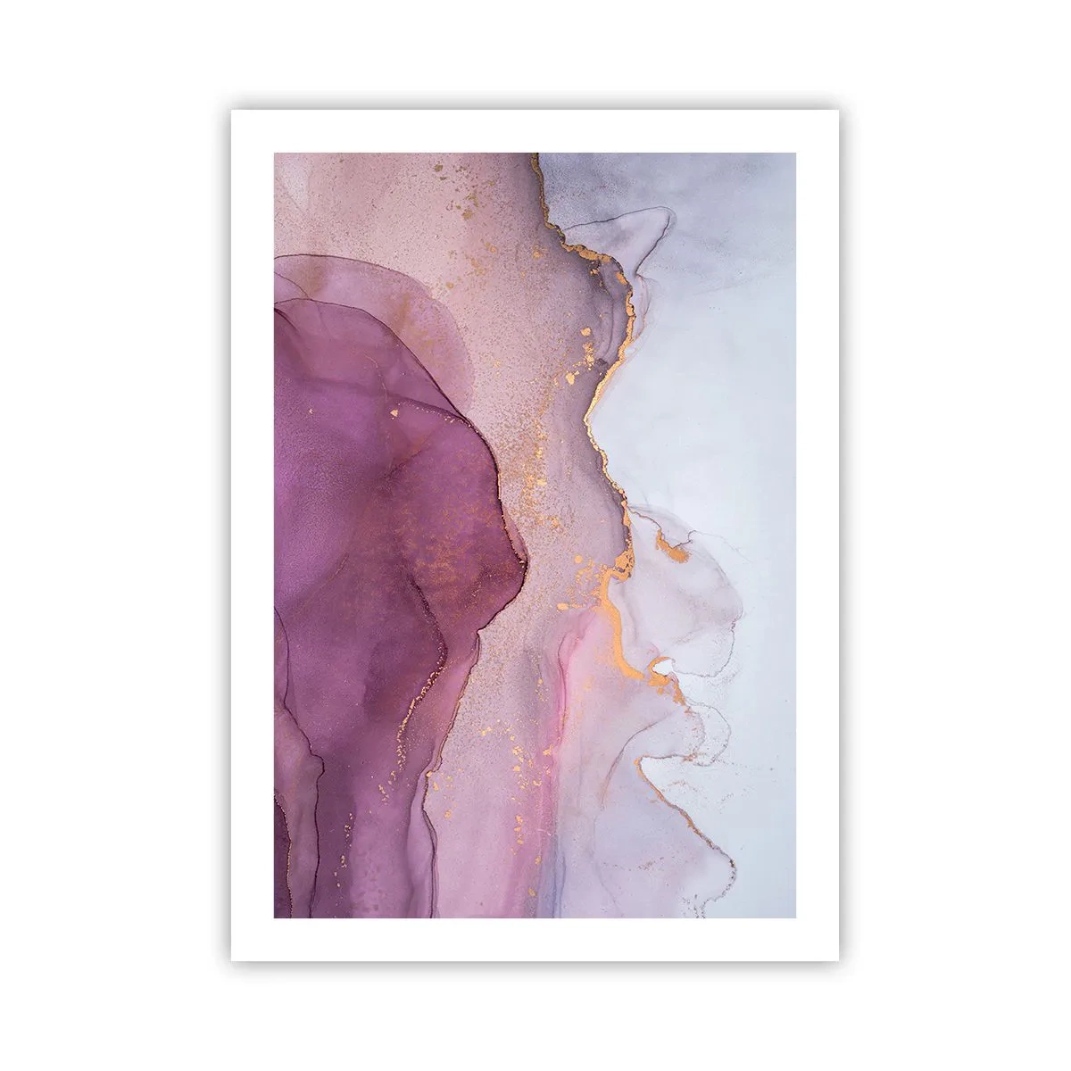 Poster - Onde astratte nei toni del lilla e del viola con accenti dorati - 50x70cm - Onde di lilla e viola - Decorazione murale moderna per soggiorno e camera da letto ARTTOR