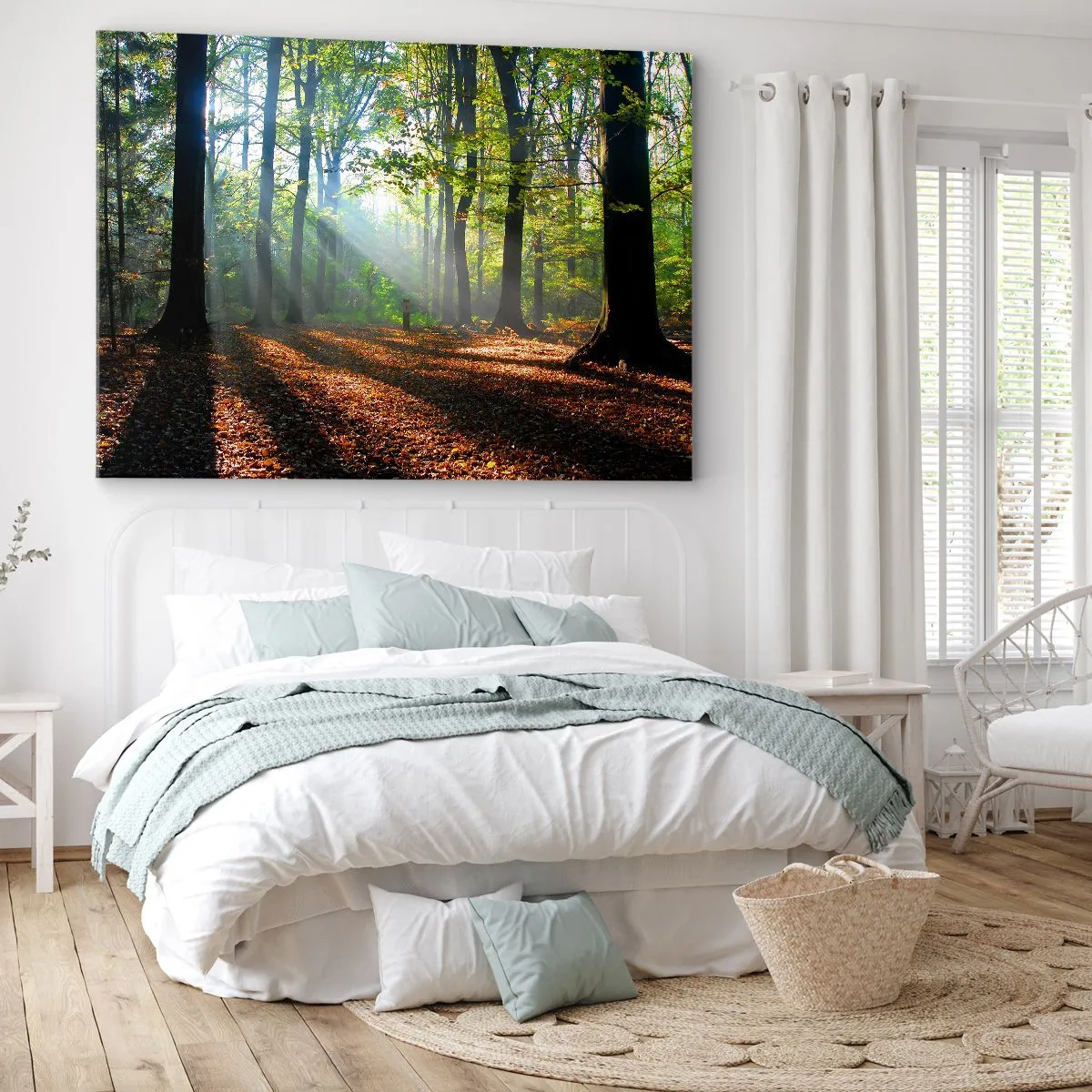 Quadro su tela - Stampe su Tela - Una radura della foresta illuminata dai raggi del sole - 70x50cm - Luci e ombre - Decorazione murale moderna per soggiorno e camera da letto ARTTOR