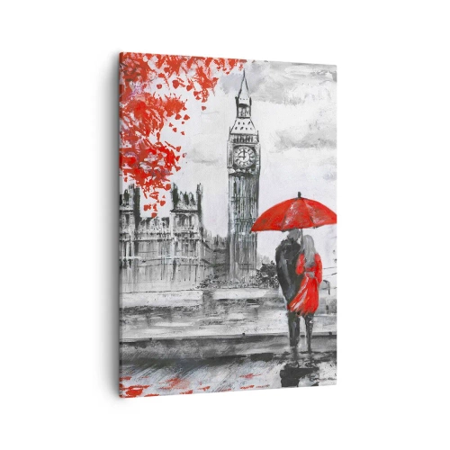 Quadro su tela - Stampe su Tela - Scena romantica con il Big Ben e un ombrello rosso - 50x70cm - Innamorati a Londra - Decorazione murale moderna per soggiorno e camera da letto ARTTOR