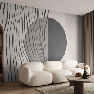 Fotomurali Premium Sand - Composizione astratta con un cerchio nero e linee - 100x70cm - Composizione a metà - Decorazione murale moderna per soggiorno e camera da letto ARTTOR