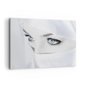 Quadro su tela - Stampe su Tela - Ritratto di una donna con gli occhi azzurri nascosti dietro un velo bianco - 100x70cm - Direttamente dalle mille e una notte - Decorazione murale moderna per soggiorno e camera da letto ARTTOR