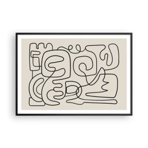 Poster in cornice nera - Motivo astratto di linee nere su sfondo chiaro - 100x70cm - Segui il percorso - Decorazione murale moderna per soggiorno e camera da letto ARTTOR