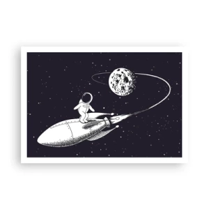 Poster - Astronauta su un razzo nello spazio - 100x70cm - Surfista spaziale - Decorazione murale moderna per soggiorno e camera da letto ARTTOR
