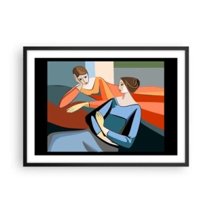 Poster in cornice nera - Illustrazione astratta di due donne in stile cubista - 70x50cm - Il momento delle confidenze - Decorazione murale moderna per soggiorno e camera da letto ARTTOR
