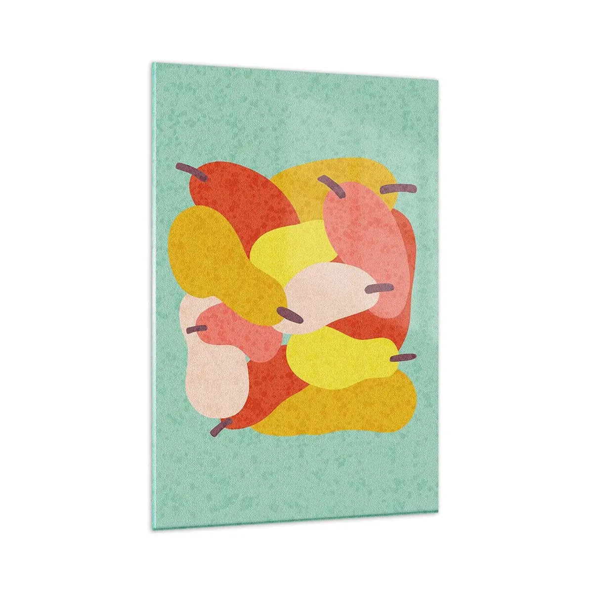 Quadro su vetro - Pere astratte colorate su sfondo verde - 80x120cm - Assaggia il sole estivo - Decorazione murale moderna per soggiorno e camera da letto ARTTOR