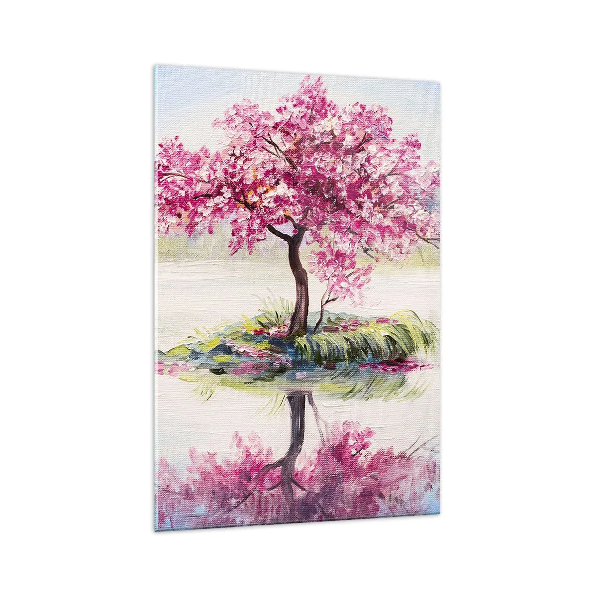 Quadro su vetro - Un albero in fiore sull'acqua ferma - 70x100cm - La festa della primavera - Decorazione murale moderna per soggiorno e camera da letto ARTTOR