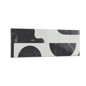 Quadro su vetro - Motivi geometrici nelle tonalità del nero e del grigio - 140x50cm - Composizione sopra e sotto - Decorazione murale moderna per soggiorno e camera da letto ARTTOR