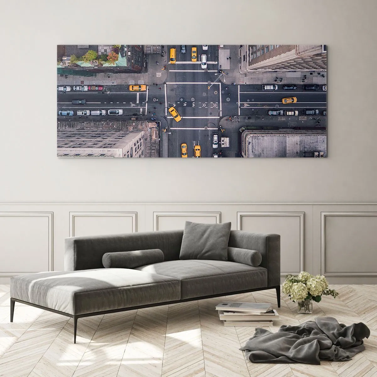 Quadro su vetro - Vista aerea di una trafficata strada cittadina - 160x50cm - Scelta semplice - Decorazione murale moderna per soggiorno e camera da letto ARTTOR