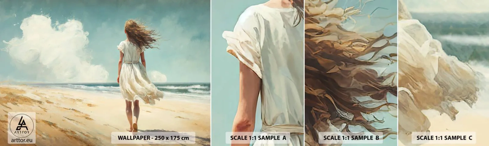 Campione Di Fotomurale Standard Eco - Dove sole e vento si incontrano - Ragazza, Spiaggia, Camminare - 100x30 cm